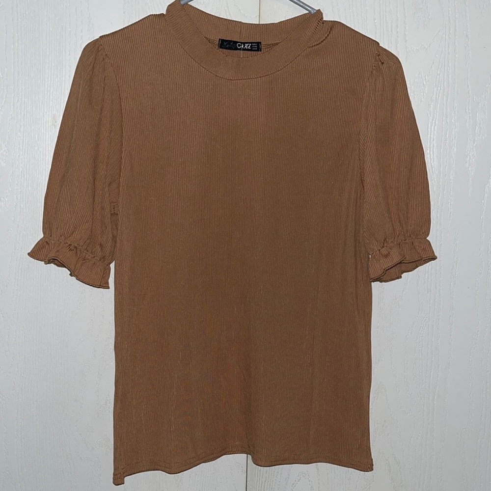Quiz Camel Ribbed S/S Top